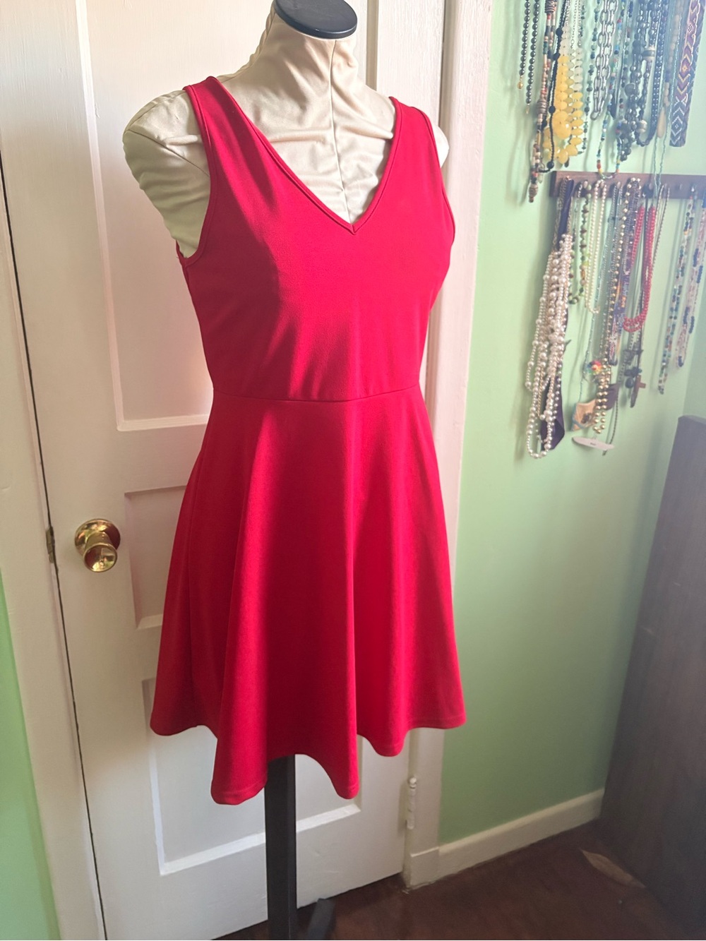 SHEIN Red V-Neck Fit & Flare Mini Dress